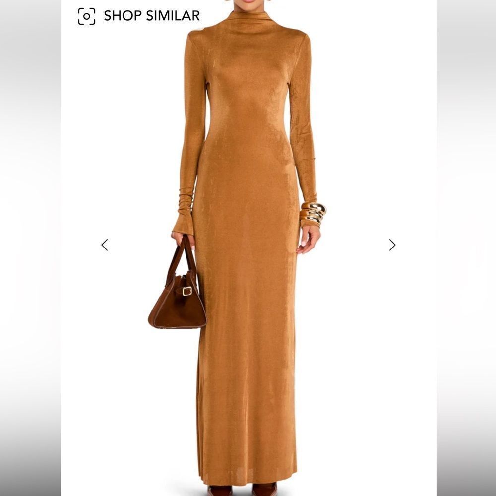 SER.O.YA Kim Brown Mock Neck Bodycon Dress maxi gown $258 NWT M - Picture 5 of 13